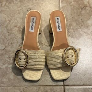 Steve Madden Women's Tan Mules with Gold Buckle